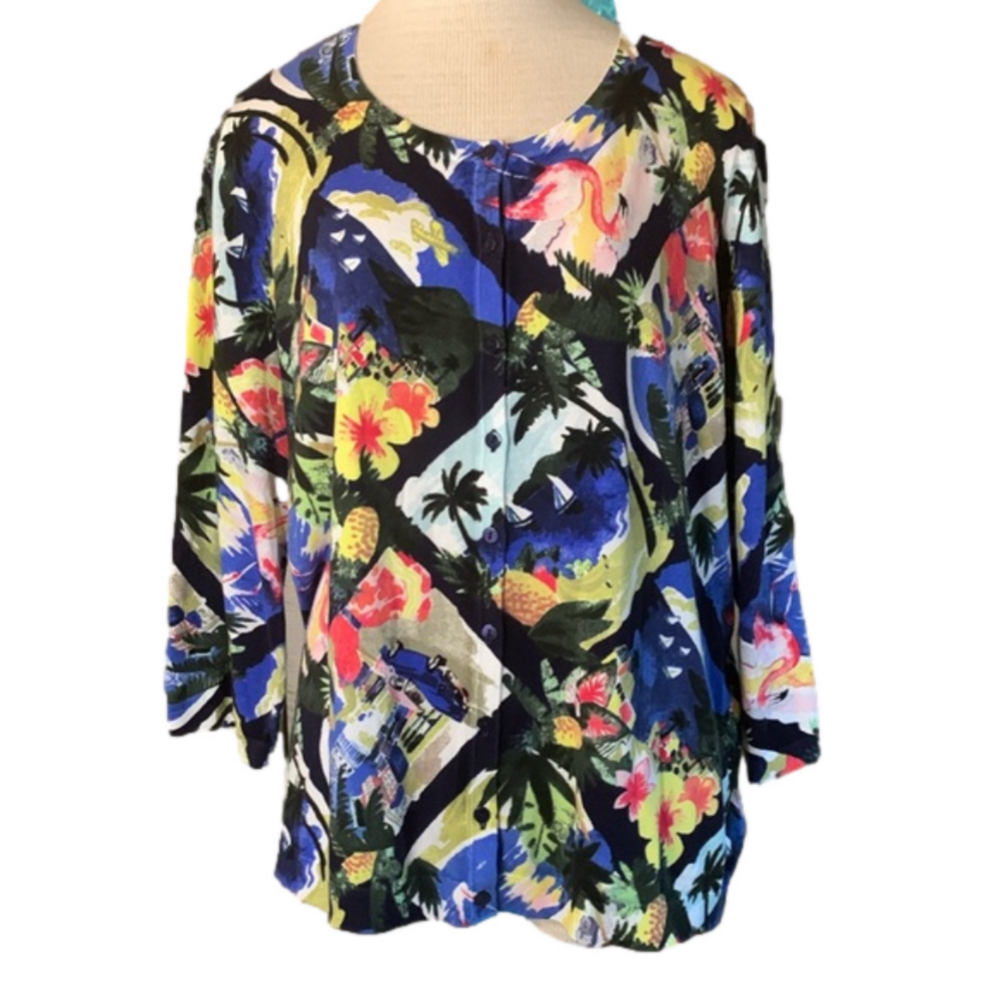 Talbots sz 2X NWOT tropical button down cardigan sweater w/flamingos